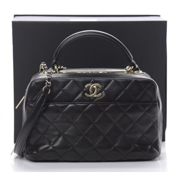 Chanel Lambskin Quilted Medium Trendy CC Bowling Bag Black Gold Hardware +Box - Picture 1 of 16